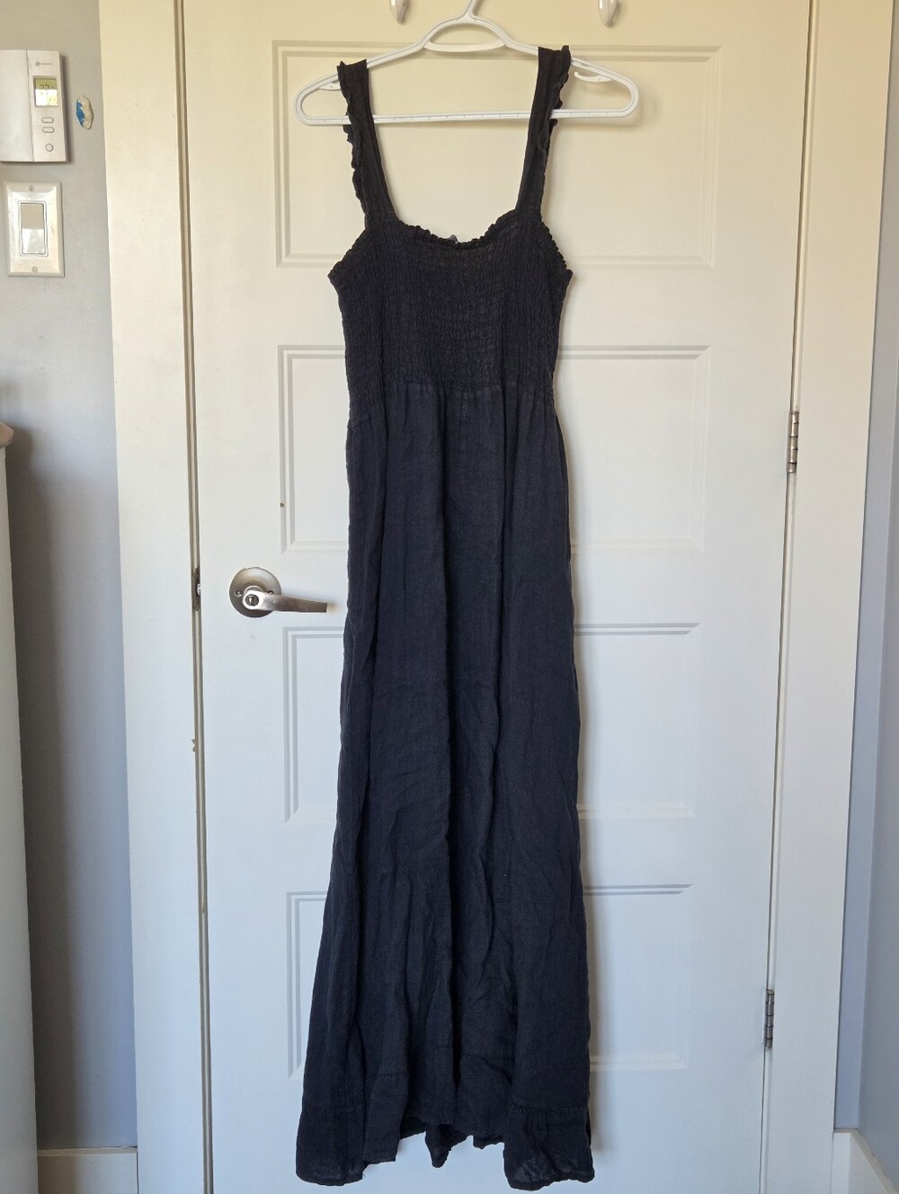 Frances Bertini Navy Blue Made in Italy 100% Linen Smocked Maxi Dress Sz M 🇮🇹 - Picture 9 of 14